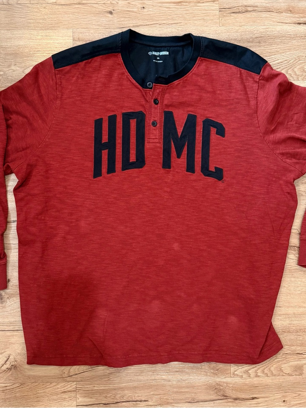 Harley-Davidson Red Long Sleeve Henley with Black Shoulder Panels